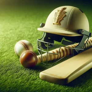 closeup-cricket-equipment-green-grass-field-helmet-bat-ball-tools-373048820